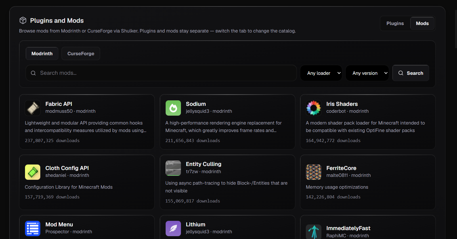 QeinTech 1-Click Mod Installer in the game control panel