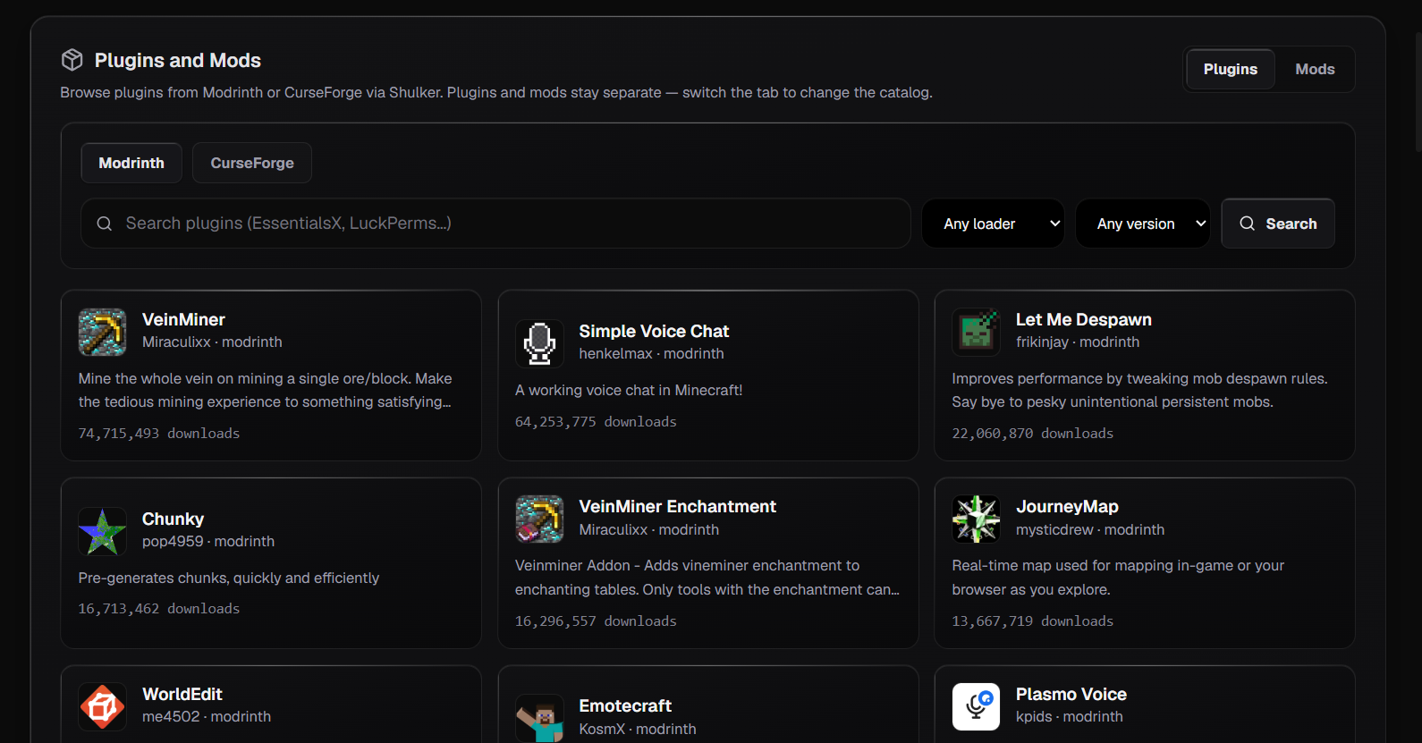 QeinTech 1-Click Plugin Installer in the game control panel