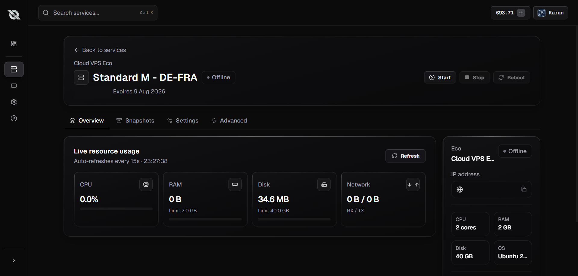 QeinTech VPS dashboard
